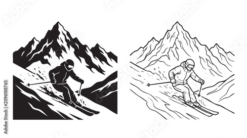 Cuadro en lienzo skier descending snowy mountain slope with ski poles featuring skiing, snow, des