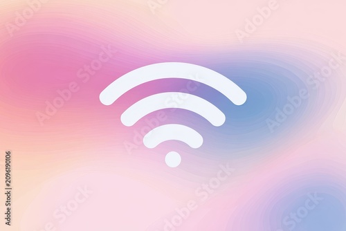 Wireless internet symbol glowing on a pastel gradient background in a sharp focus minimalist composition for telecommunications and tech marketing