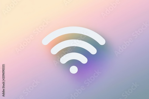 Wifi symbol centered on a pastel gradient background in a sharp focus minimalist composition for telecommunications and technology marketing