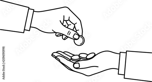 Cuadro en lienzo Line art illustration of a person giving coins to another person.