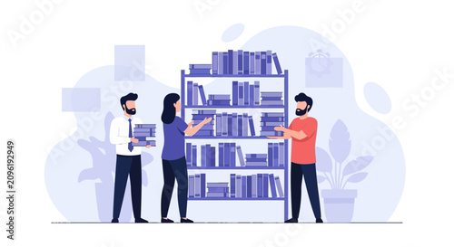 People Organizing Books on Shelves in a Library or Bookstore