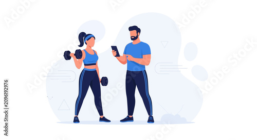Personal Trainer Coaching Woman Lifting Dumbbells, Fitness Motivation, Health Lifestyle, Workout Guidance