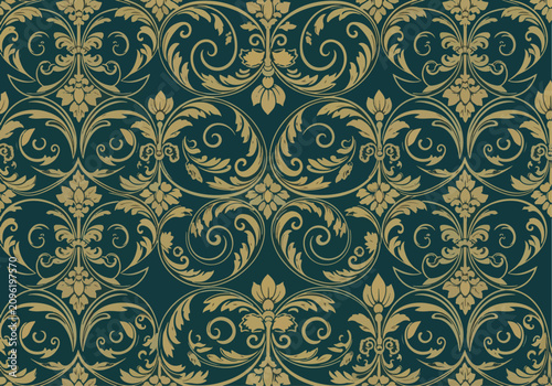 Elegant Decorative Damask Background Featuring Floral Motifs