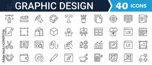 Graphic Design Icons Set, Creative Design Tools and UI UX Outline Vector Collection, vector illustration