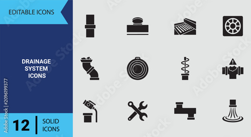 Drainage System Icons Solid Icon Set for Waste Water Management and Sewage Utility Infrastructure