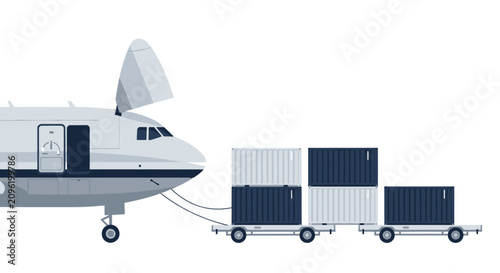 Air Cargo Airplane Loading Shipping Containers on Flatbed Trailer for Global Logistics