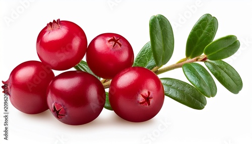 bog cranberry branch with red berries and leaves