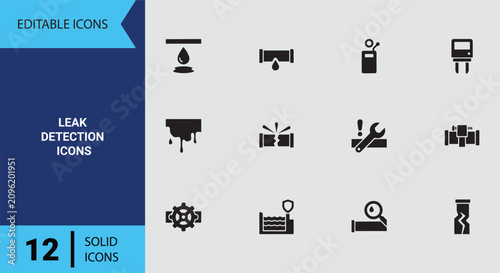 Tableau sur toile Leak Detection Icons Solid Icon Set for Waterproofing Audits and Pipeline Moistu