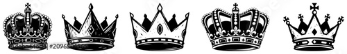 Fotografie Royal majesty crown set for king or queen in detailed line art style