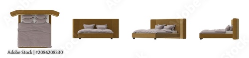 Quadro su tela Modern upholstered bed with plush bedding and elegant headboard in multiple view