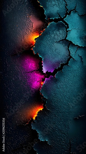 Abstract Cracked Neon Texture With Glowing Fractures and Colorful Surface Background for Futuristic Mobile Wallpaper, Digital Art and Technology Design