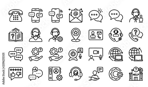 Customer Support and Contact Outline Icons Pack Editable Stroke Vector