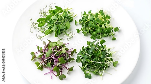 Fresh green herbs in white ceramic bowl.