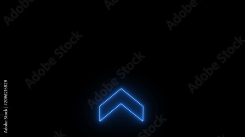 Blue Neon Up Arrow Loop Animation on Black Background.4k video