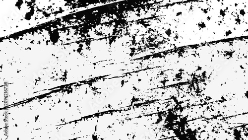 Tableau sur toile Grunge distress texture with black brush strokes and scattered specks on a white