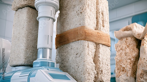 Industrial concrete core drilling machine boring a hole in a solid construction pillar