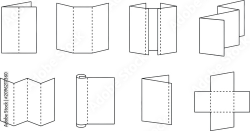 Paper folding guide set with brochure and leaflet crease patterns for print production and publishing
