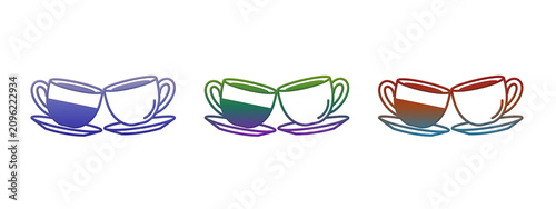 Bild auf Leinwand Three sets of colorful coffee cups clinking together