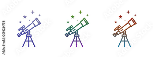 Three colorful telescope icons with stars