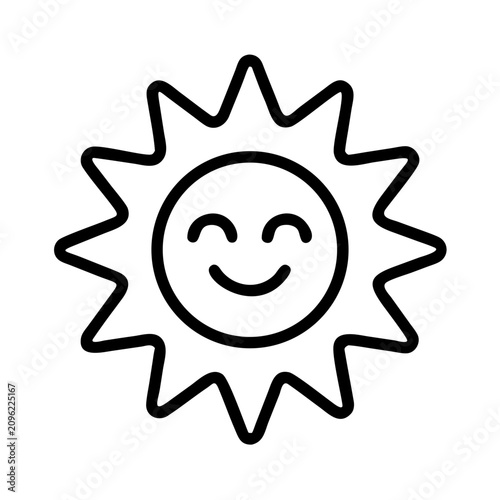 Smiling happy sun with rays vector icon - A cheerful sun icon with a smiling face and radiating rays, perfect for bright and positive designs.