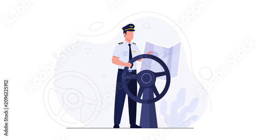Pilot Steering Ship with Map, Navigational Guidance and Maritime Control Concept
