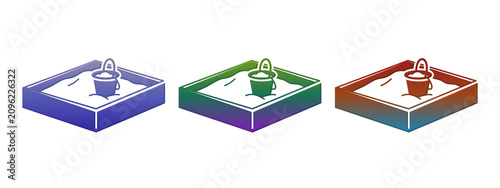 Foto Colorful sandbox icons with plastic buckets for kids