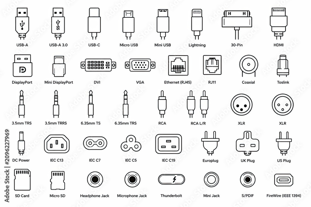 Fototapeta premium Set of simple black thin line icons for user interface and web design isolated on white background