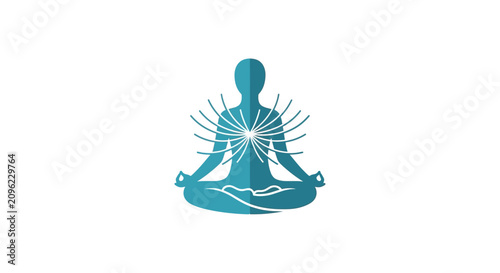 Valokuva A stylized silhouette of a person sitting in a meditative pose with light rays