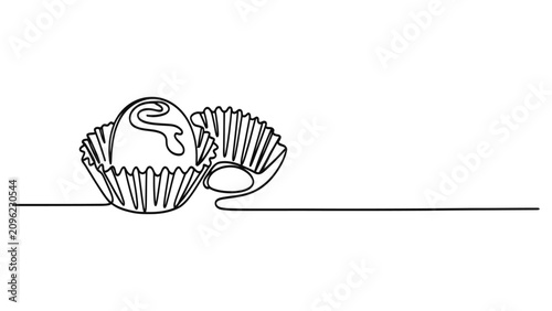 Cuadro en lienzo Continuous single line drawing of a delicious chocolate truffle candy inside a p