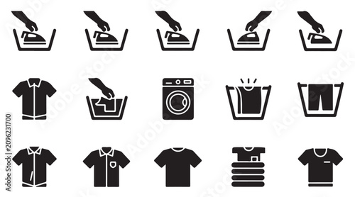 Tableau sur toile Set of laundry related icons including washing machines irons clothes and cleaning supplies