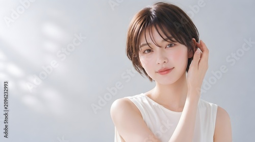 ショートヘアの日本人女性のビューティーポートレート