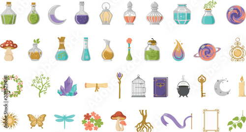 Fotografía Mystical boho witch alchemy vector element bundle featuring magical elixir potio