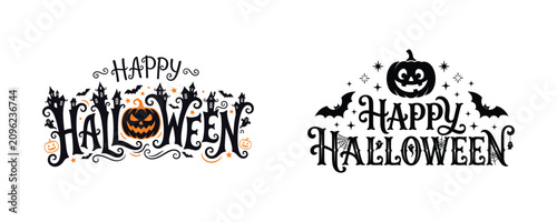 Happy Halloween greeting. Spooky holiday text