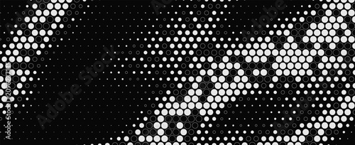 Futuristic dark digital grid featuring monochrome particles and abstract flow. Perfect high tech backdrop for science, music, and data concept.