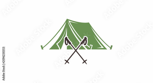 Foto A simple graphic illustration of a green camping tent and two crossed hiking pol