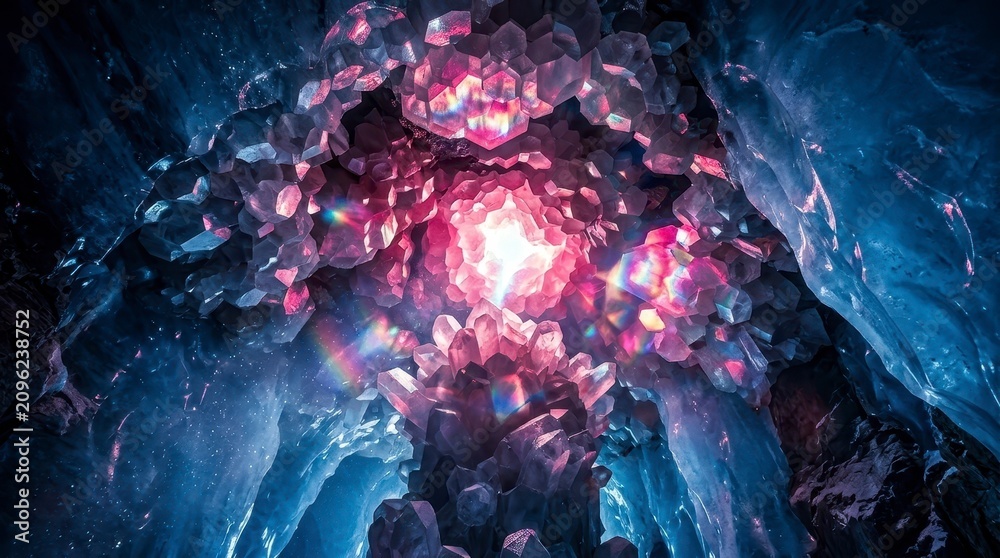 Obraz premium Glow crystal cave with rainbow prisms