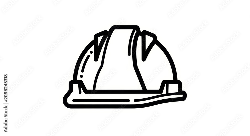 Fototapeta premium Construction - Hard Hat Safety Helmet Line Art Icon Isolated on White Background Simple Outline Drawing