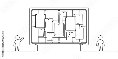 Tableau sur toile Community Notice Board With Blank Papers Continuous One Line Drawing