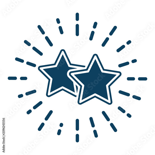 Two blue stars with white outline and radiating lines around them on white background icon