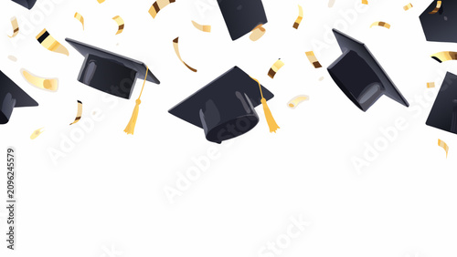 Photos Falling graduation caps and confetti pieces create a celebratory 3d vector illus