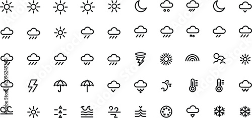 Bild auf Leinwand Weather line icon mega vector set with minimalist meteorology sun rain and cloud