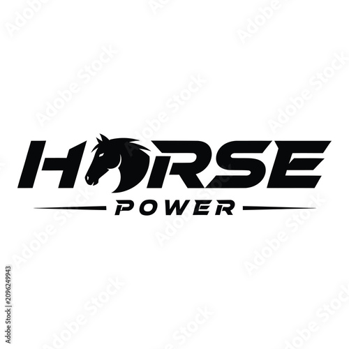 Tableau sur toile Horse power logo with horse head and text on white background icon