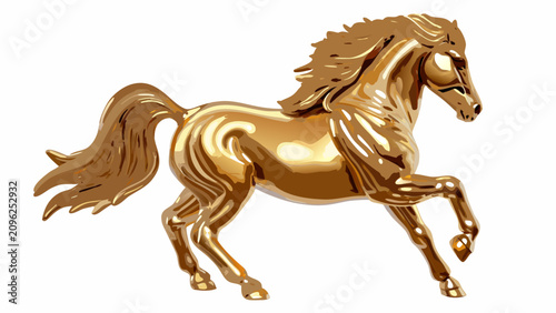 Fotografi Golden horse statue a three dimensional rendering with a polished metallic sheen