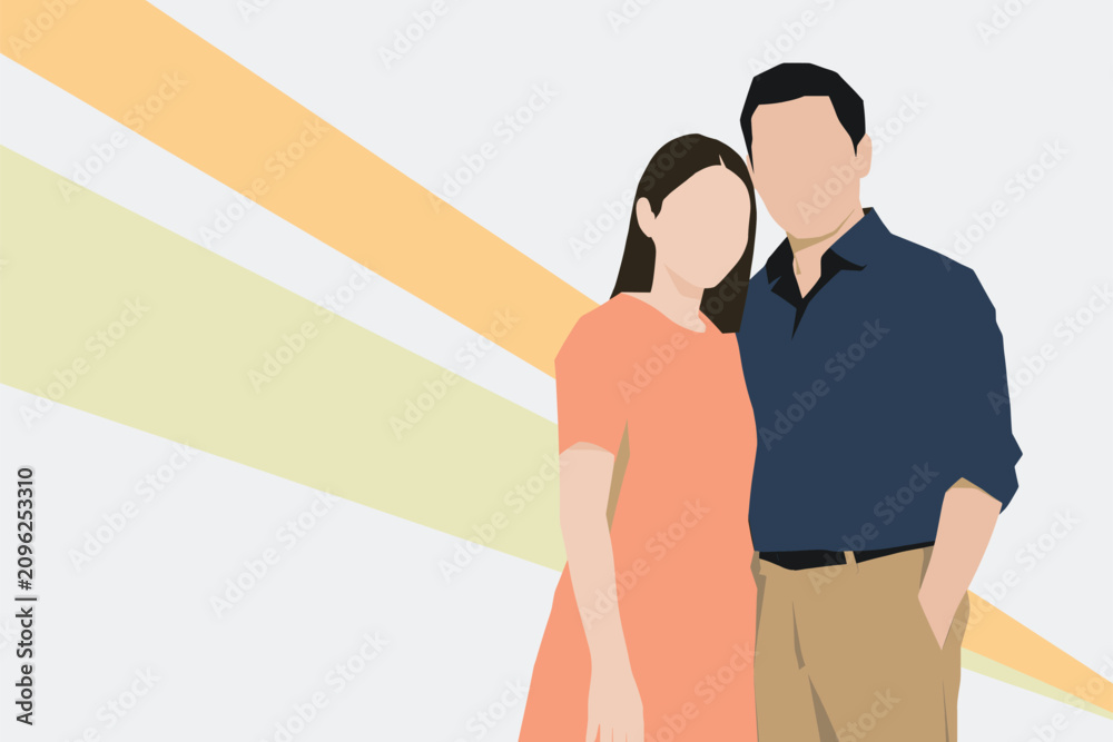 Fototapeta premium Minimalist Couple Illustration with Abstract Background