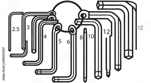 Foto Allen wrench set vector icon with hex keys of various sizes on a ring for mechan
