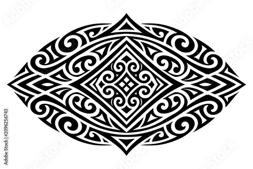 Intricate black and white tribal tattoo design.