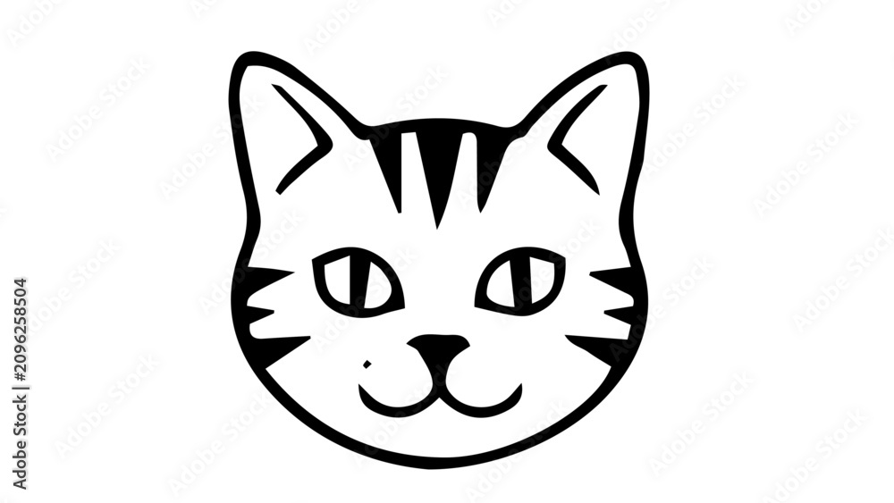 Fototapeta premium Cute cat face, black and white vector, feline illustration, cartoon animal