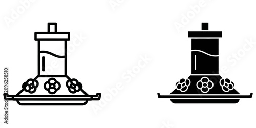 Tableau sur toile Hummingbird feeder with flower ports in clean outline and solid black glyph styl