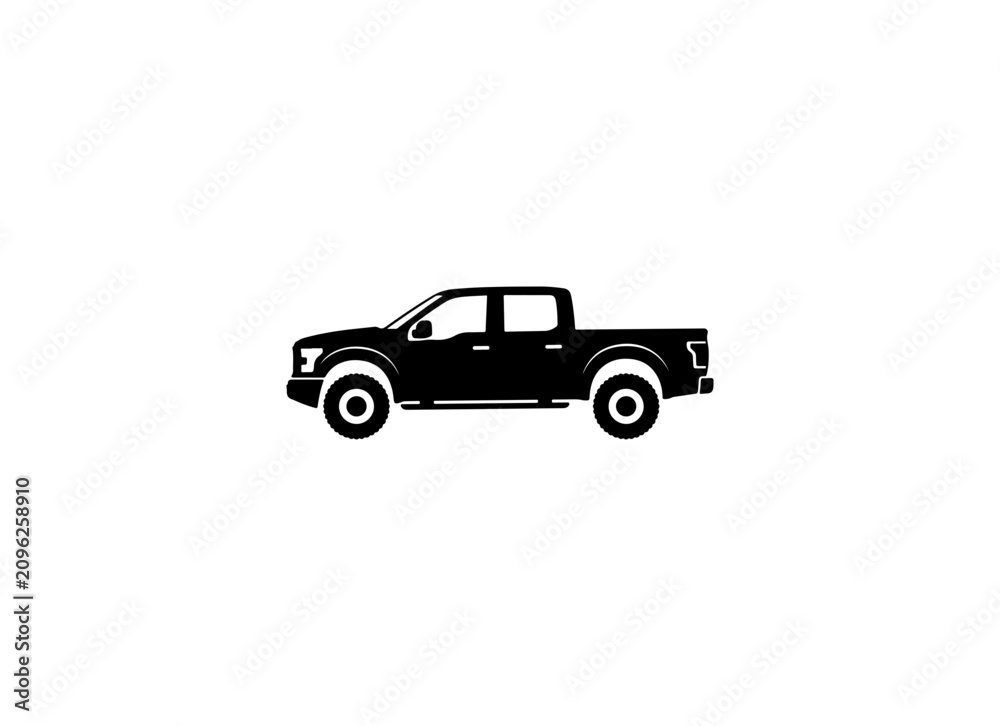 Fototapeta premium Black Outline Vector Illustration of a Pickup Truck
