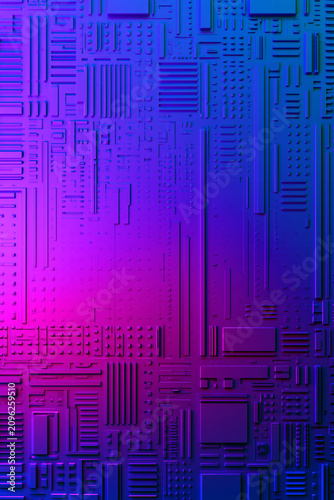 cyberpunk wall relief with violet gradient background, futuristic cyberpunk wall design, abstract sci-fi relief texture in purple cyberpunk style